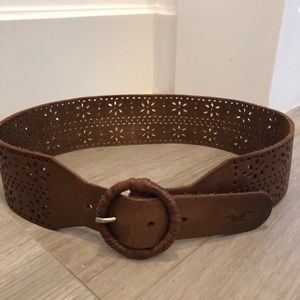Hollister 100% Leather Brown Floral-Cut Waist Belt